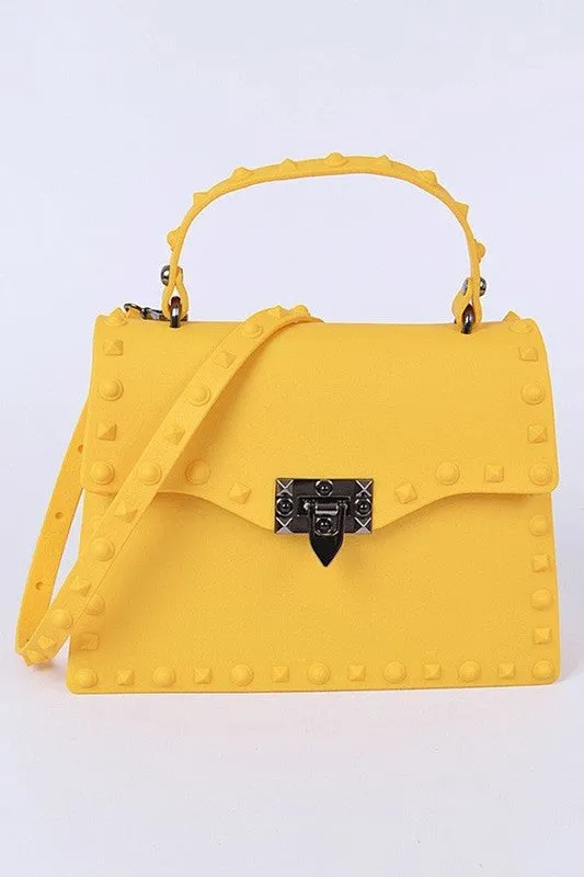 Orange Matte Finish Studded Convertible Jelly Bag