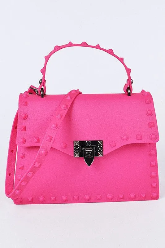 Orange Matte Finish Studded Convertible Jelly Bag