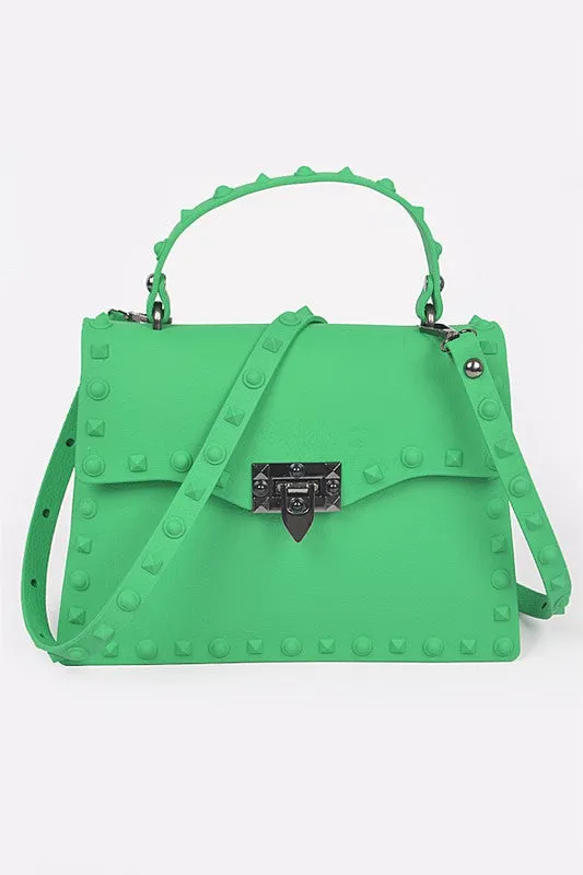 Orange Matte Finish Studded Convertible Jelly Bag