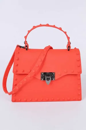Orange Matte Finish Studded Convertible Jelly Bag