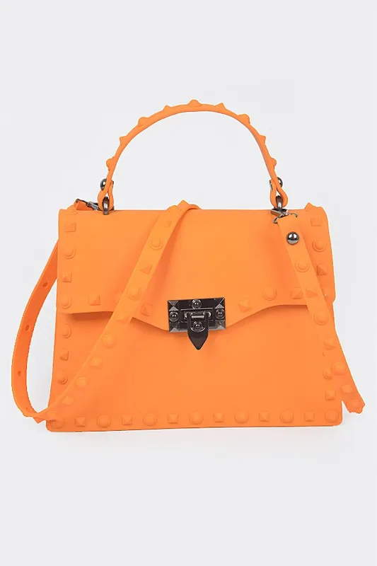 Orange Matte Finish Studded Convertible Jelly Bag