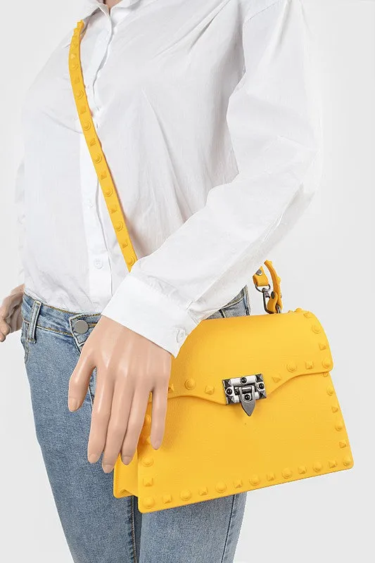 Orange Matte Finish Studded Convertible Jelly Bag