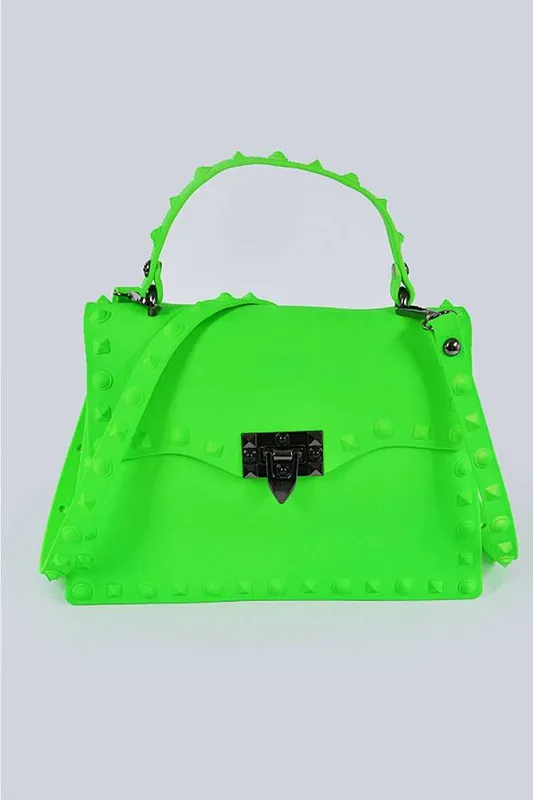 Orange Matte Finish Studded Convertible Jelly Bag