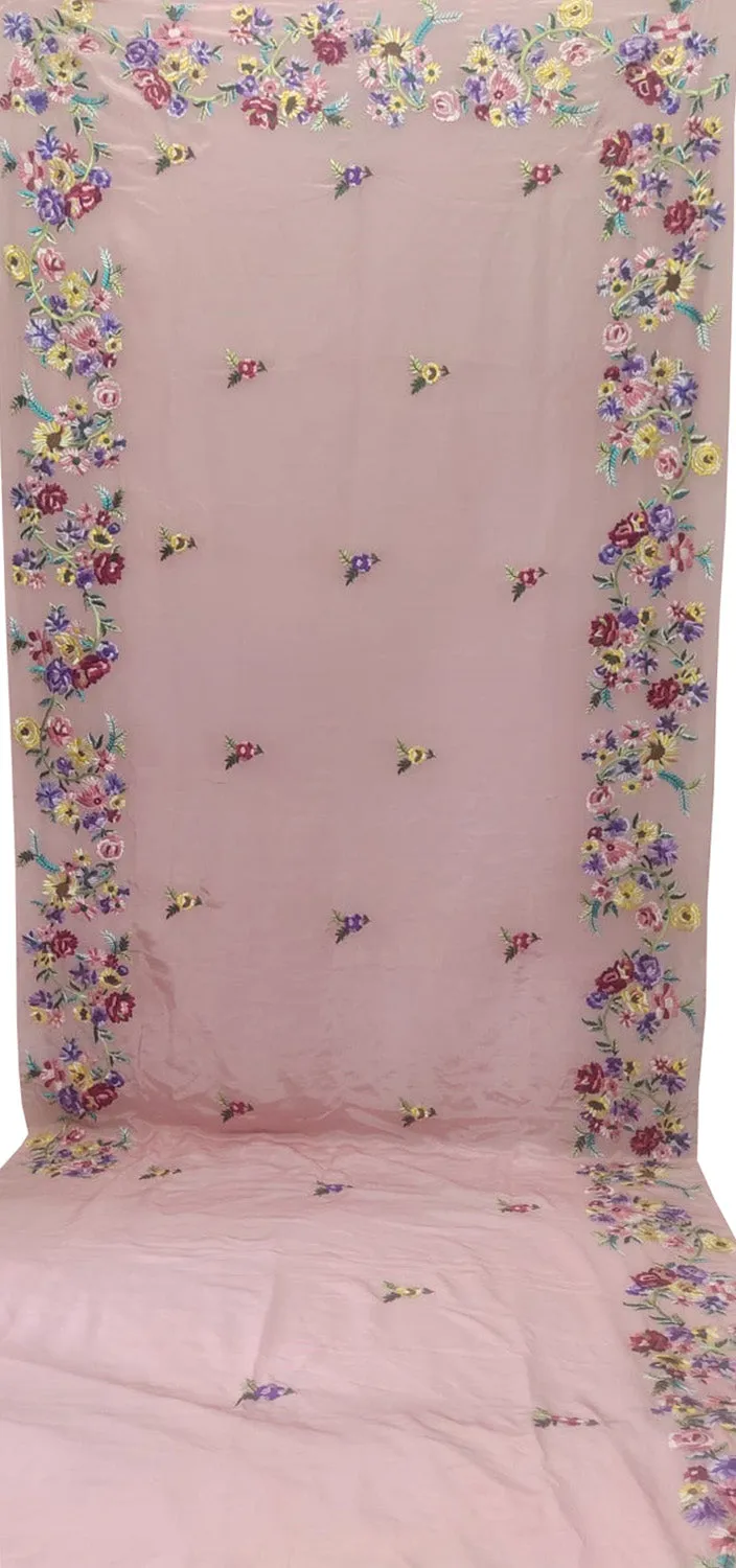 Parsi Gara Crepe Saree: Exquisite Pink Hand Embroidery