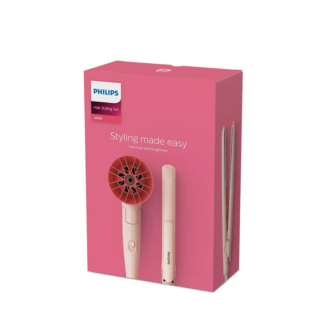 Philips BHP398 Series 3000 Foldable Hair Dryer   Hair Straightener Hair Styling Set