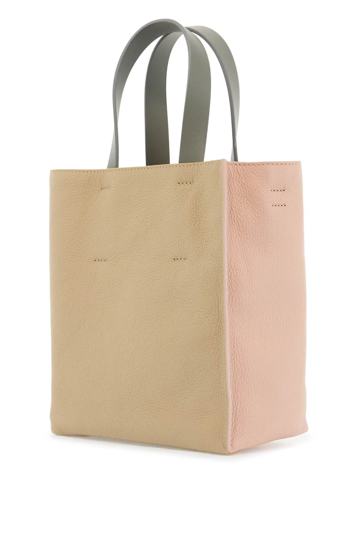 PINK AND BEIGE CALFSKIN SHOPPING BAG WITH GRAY HANDLES