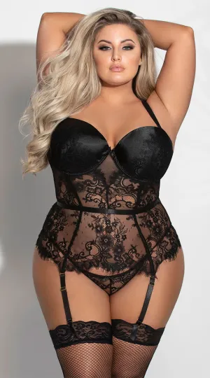 Plus Size Exquisite Eyelash Lace Bustier Set