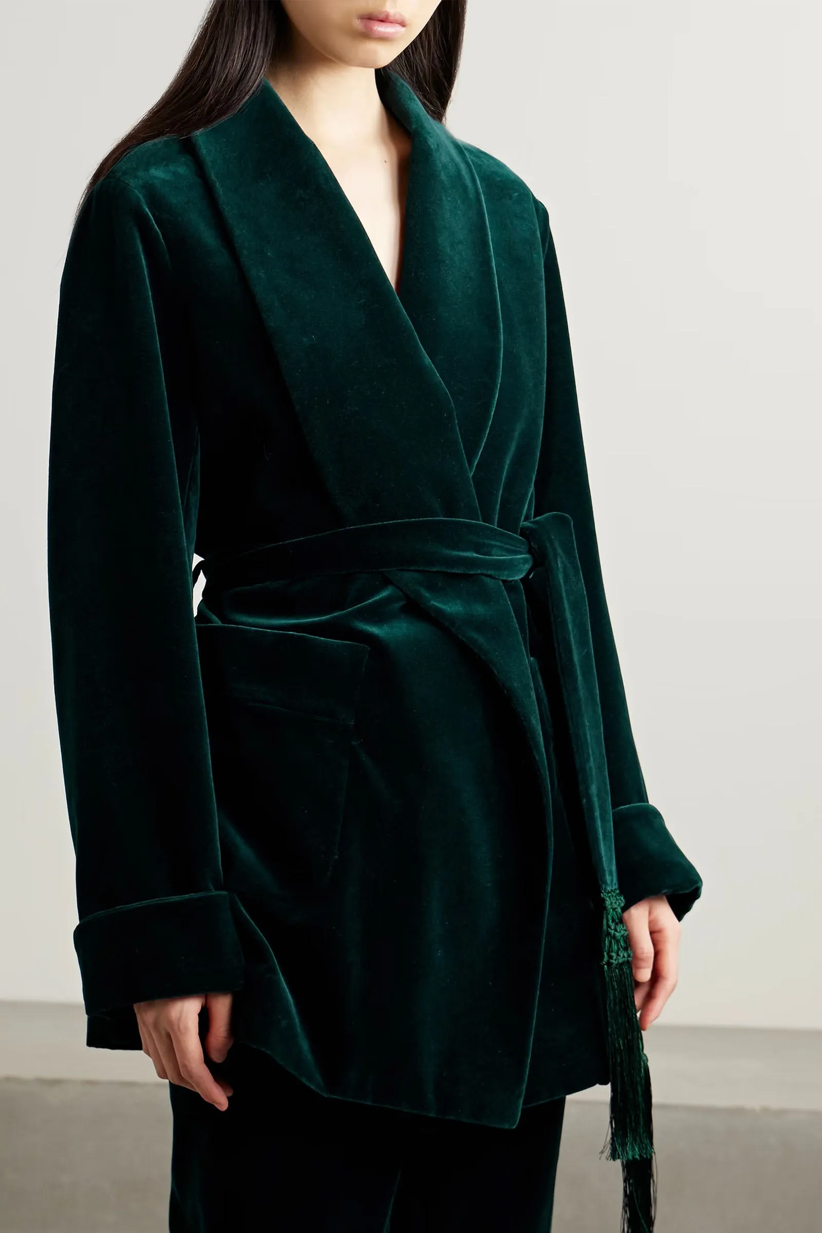 Raniya Belted Macramé-trimmed Cotton-blend Velvet Jacket