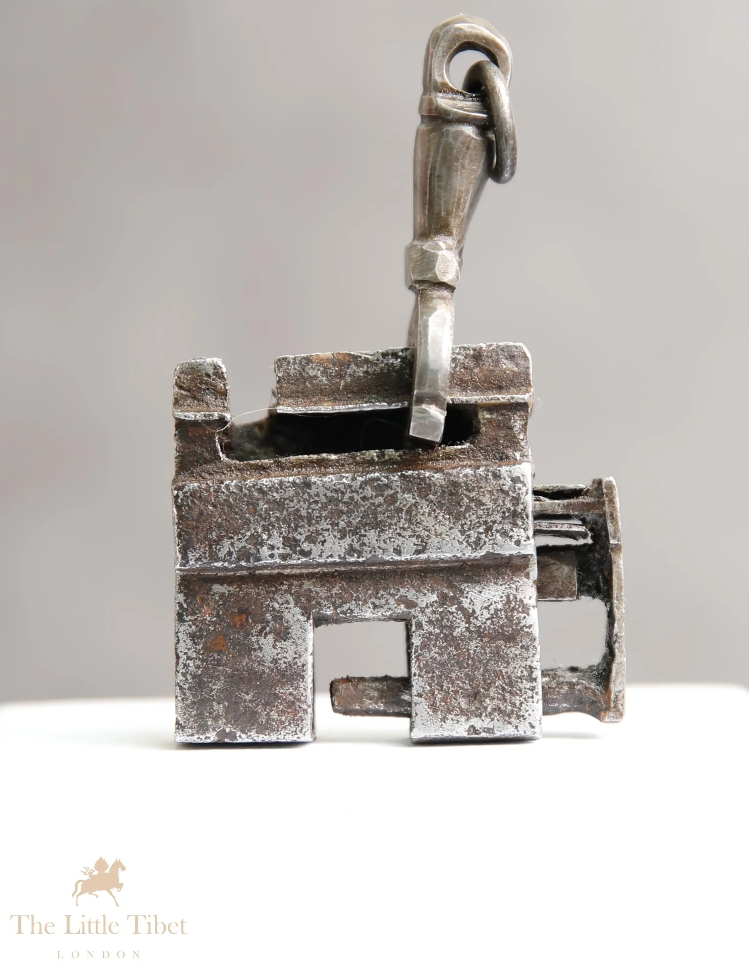 Rare 18th Century Tibetan Padlock &amp; Key - Antique Temple Slide-Key Lock
