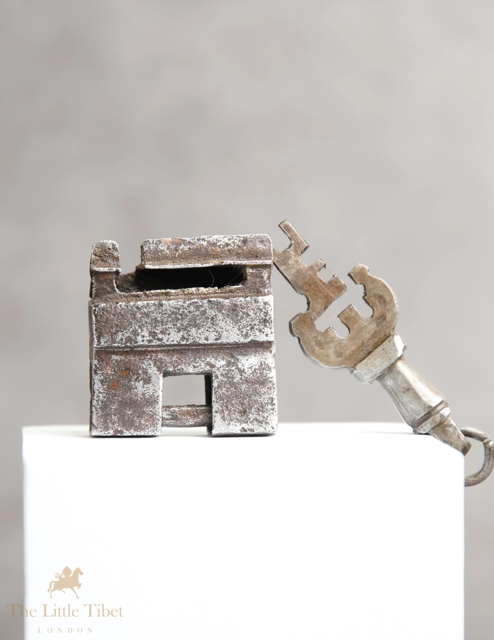 Rare 18th Century Tibetan Padlock &amp; Key - Antique Temple Slide-Key Lock