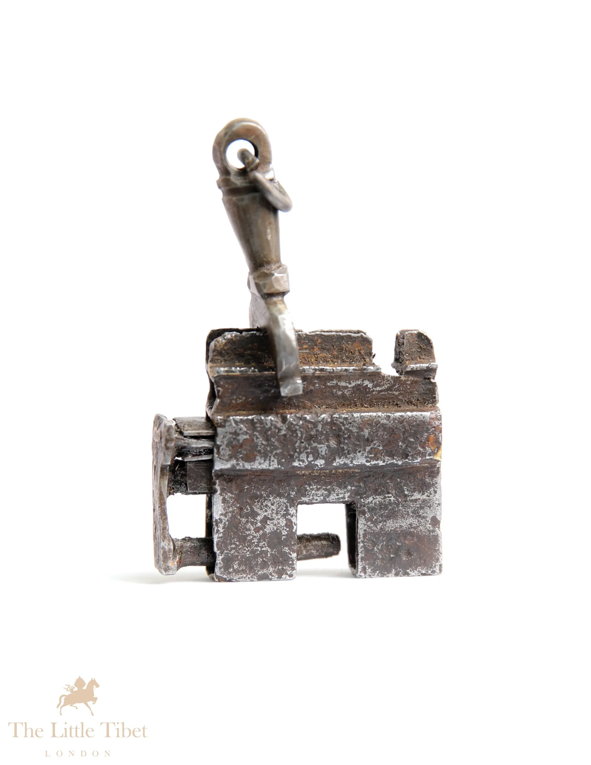 Rare 18th Century Tibetan Padlock &amp; Key - Antique Temple Slide-Key Lock