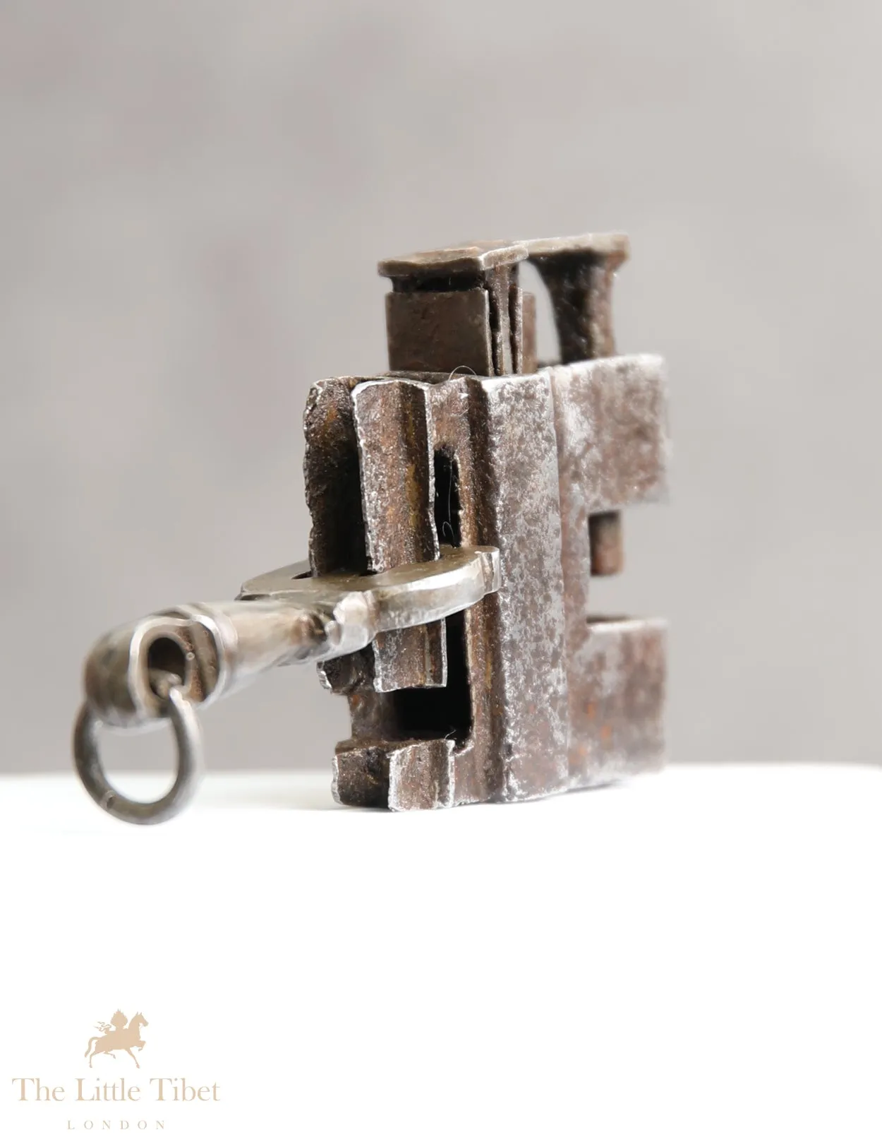 Rare 18th Century Tibetan Padlock &amp; Key - Antique Temple Slide-Key Lock