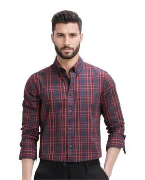 Rare Rabbit Men's Libya Red Cotton Fabric Full Sleeve Collared Neck Checks Shirt