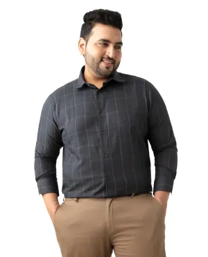 Rare Rabbit Men's Ropos-2 Grey Cotton Fabric Full Sleeve Collared Neck Checks Shirt Plus Size