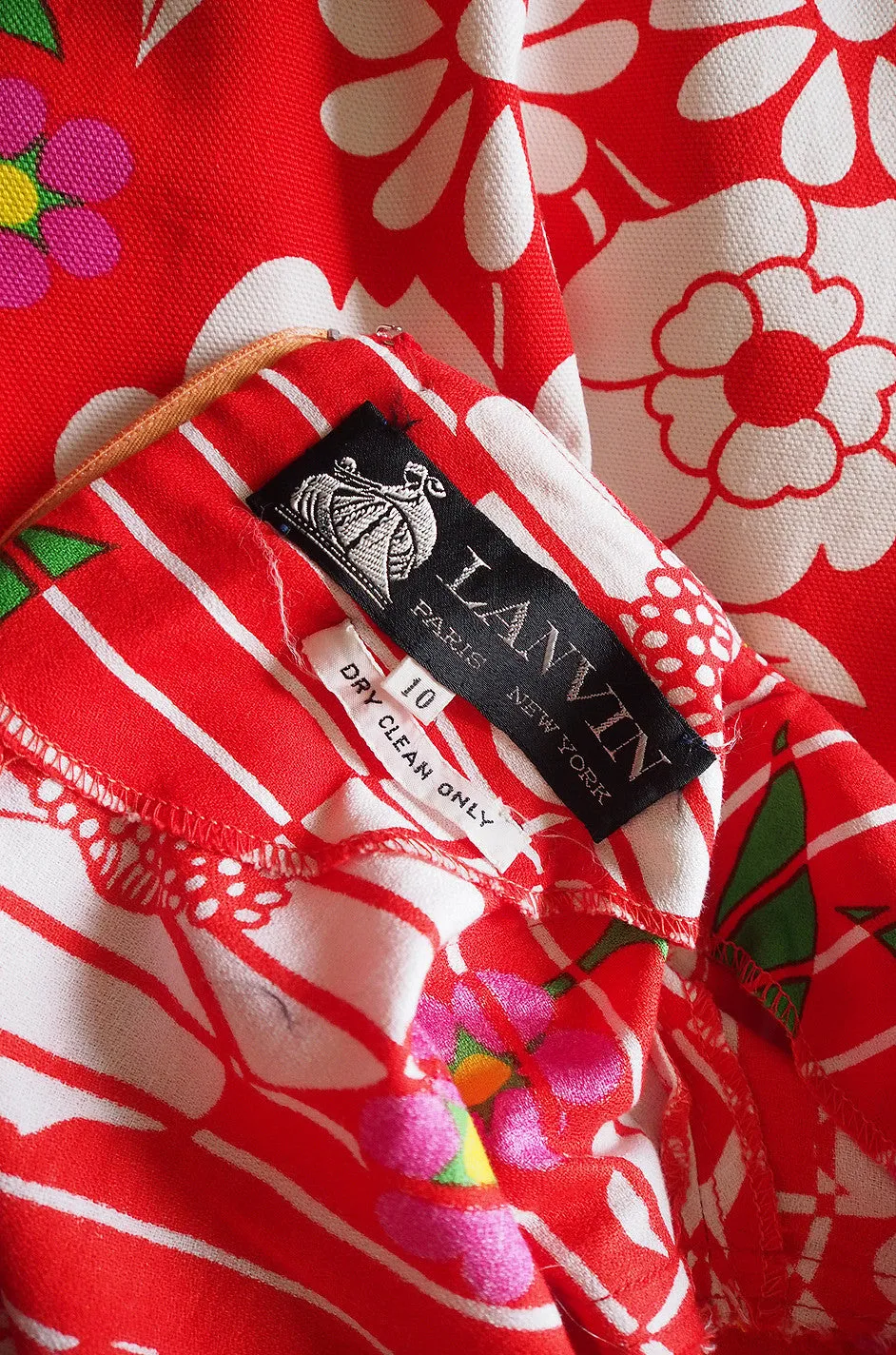 Rare Spring 1973 Lanvin Floral & Stripe Print Maxi Dress