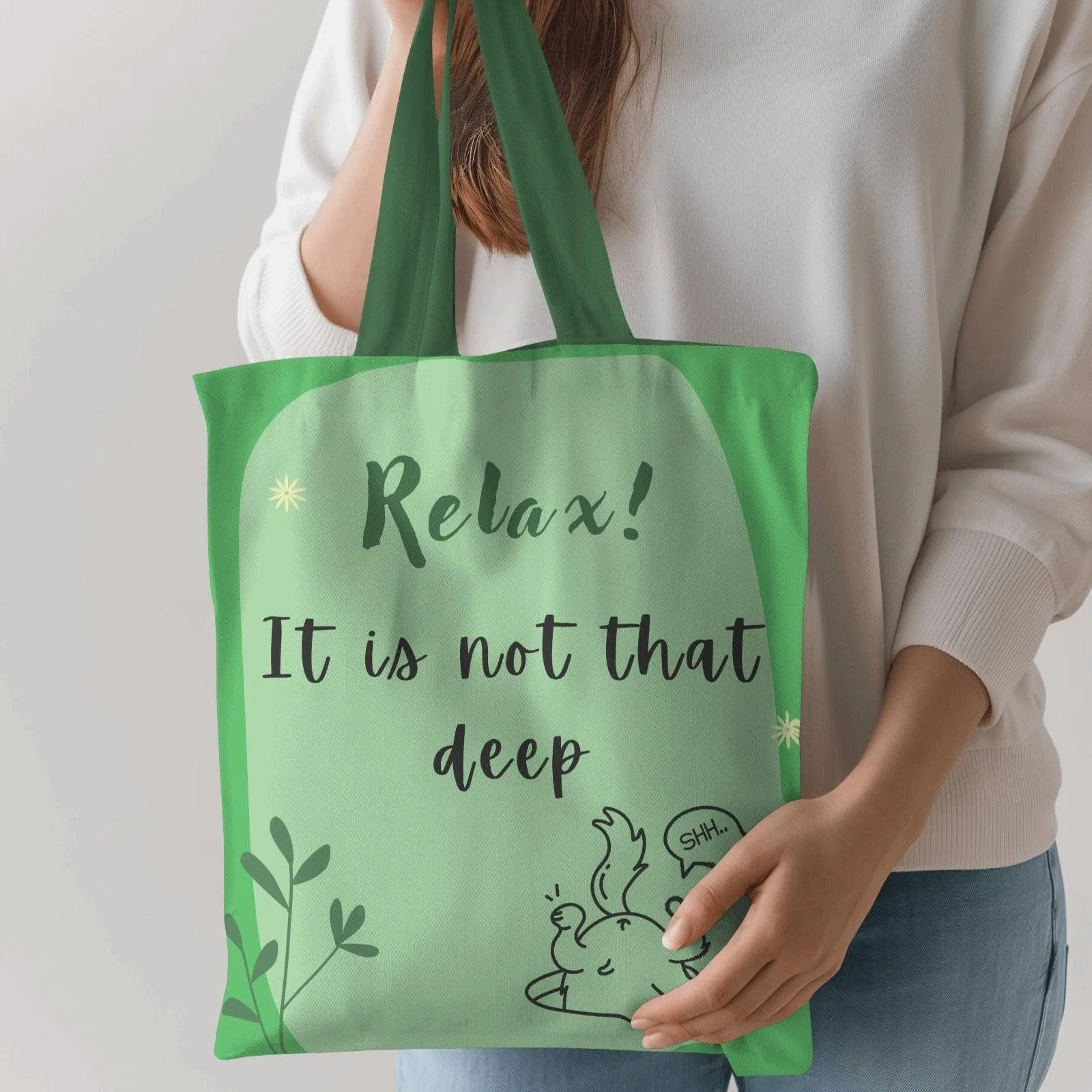 Relax! It is not that deep Tote bag with Zipper Green