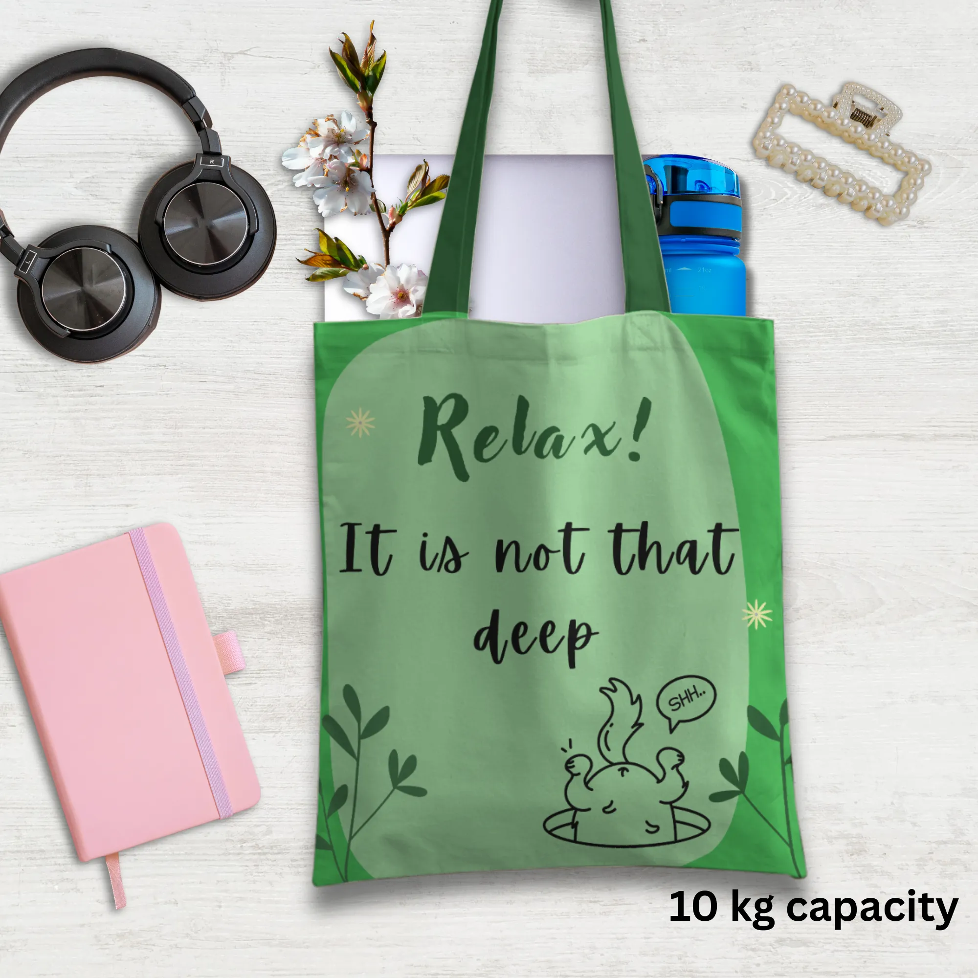 Relax! It is not that deep Tote bag with Zipper Green
