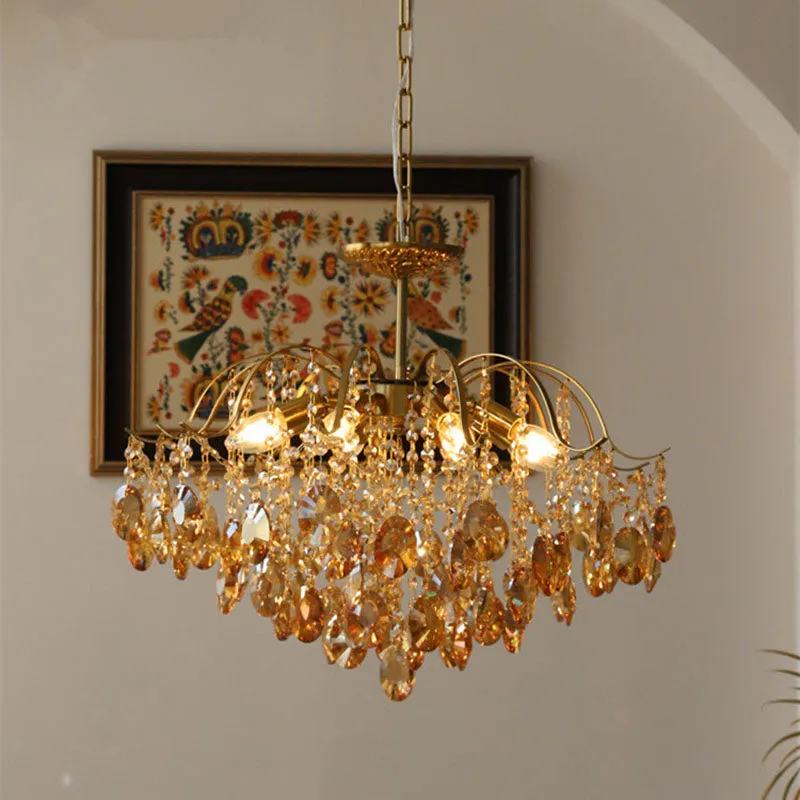 Retro Crystal Chandelier Sumptuous Romantic Amber Pendant Light