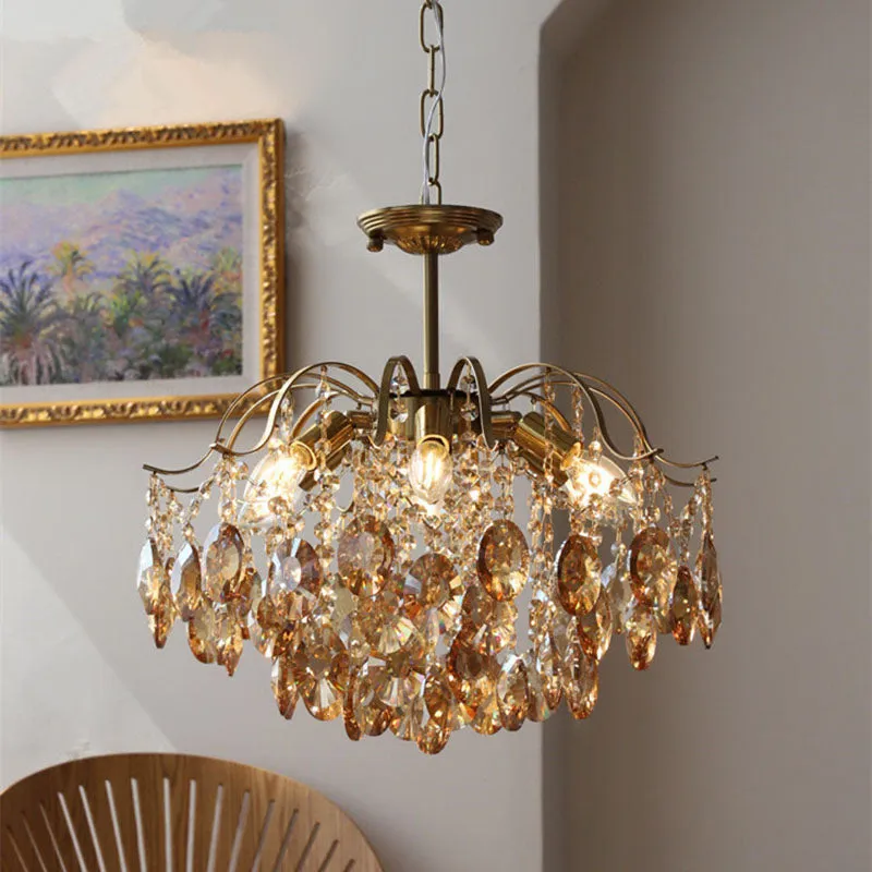 Retro Crystal Chandelier Sumptuous Romantic Amber Pendant Light