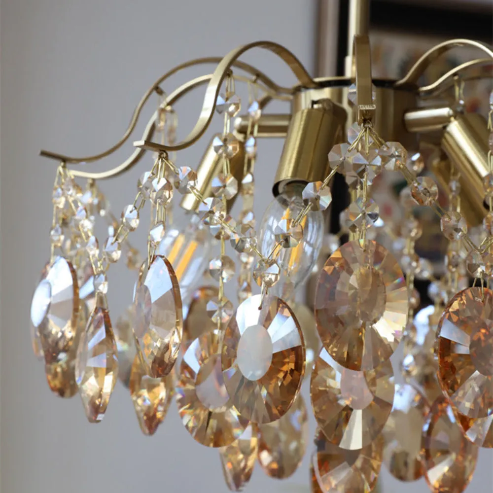 Retro Crystal Chandelier Sumptuous Romantic Amber Pendant Light