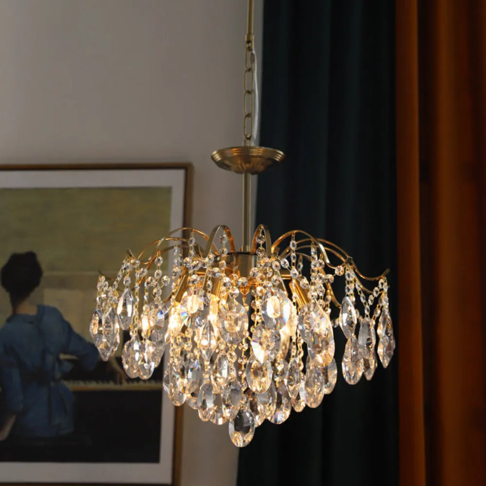 Retro Crystal Chandelier Sumptuous Romantic Amber Pendant Light