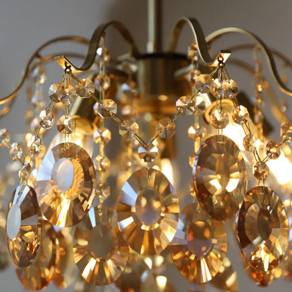 Retro Crystal Chandelier Sumptuous Romantic Amber Pendant Light