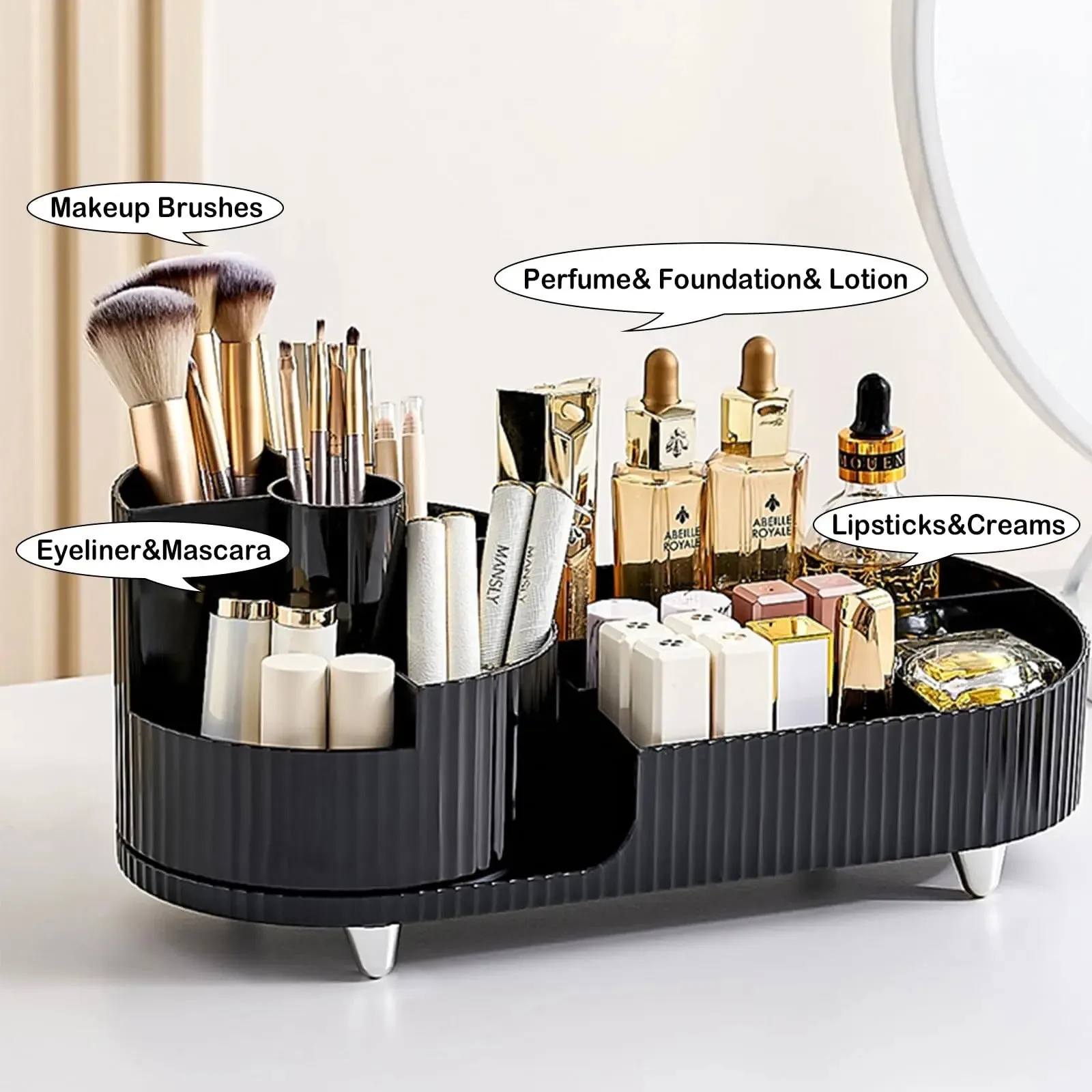 Rotating Makeup Organizer - 360 Rotating Makeup Organizer for Vanity with Brush Holder
