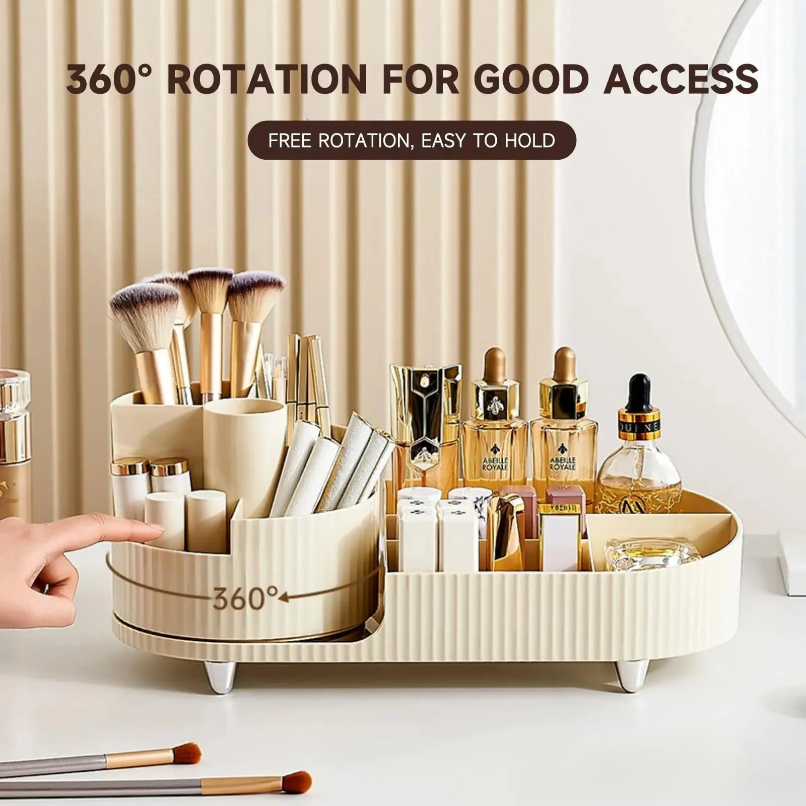 Rotating Makeup Organizer - 360 Rotating Makeup Organizer for Vanity with Brush Holder