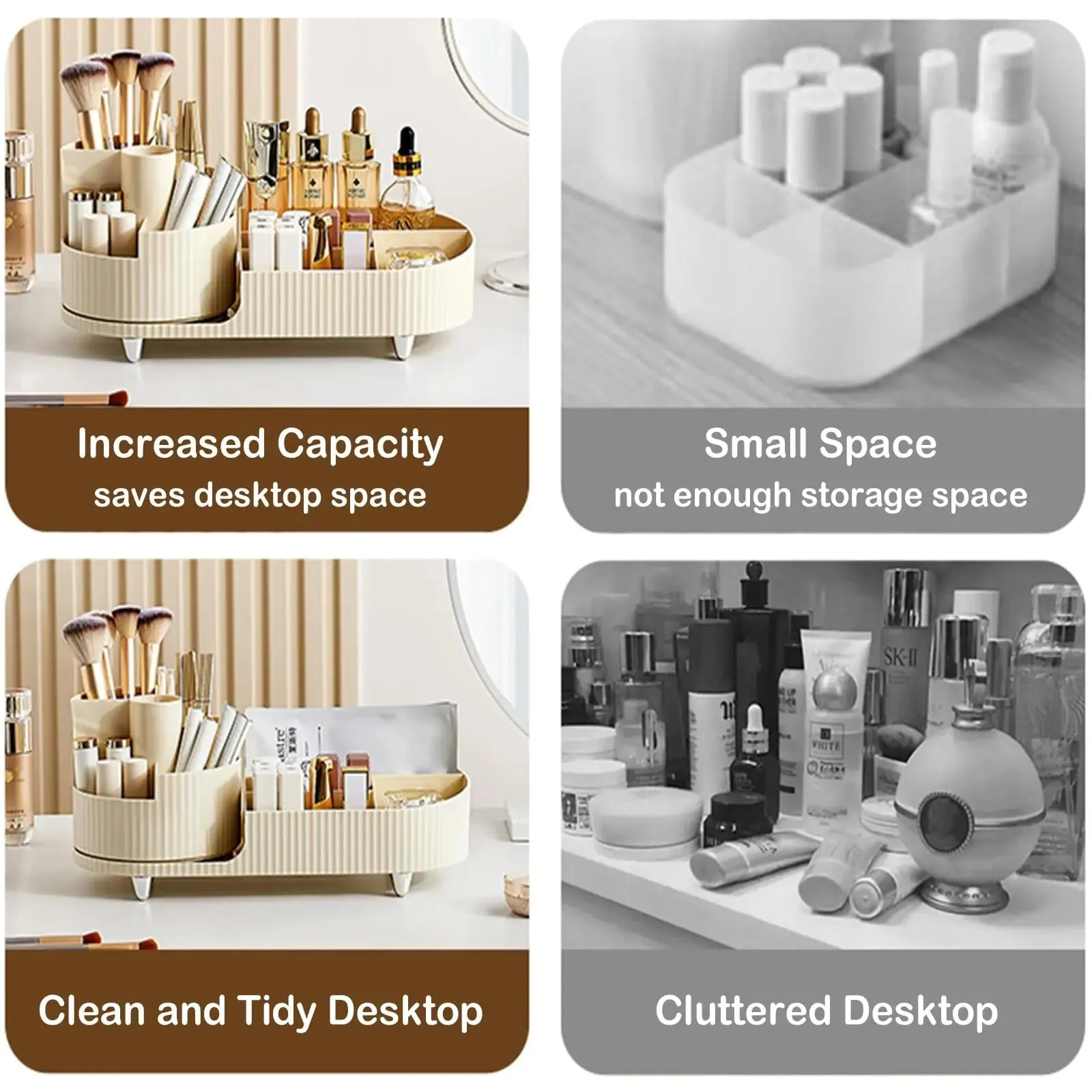 Rotating Makeup Organizer - 360 Rotating Makeup Organizer for Vanity with Brush Holder