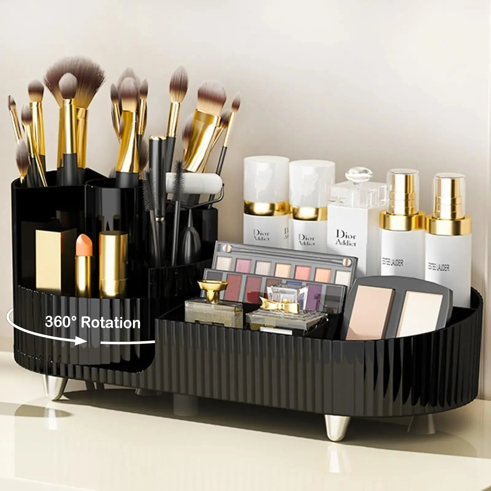 Rotating Makeup Organizer - 360 Rotating Makeup Organizer for Vanity with Brush Holder