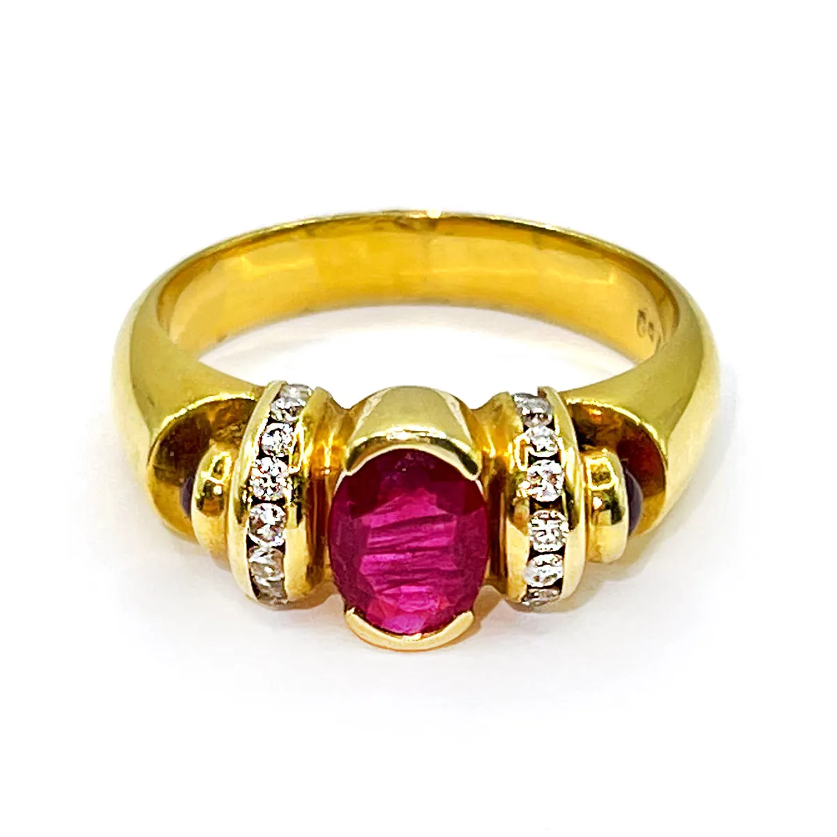 Ruby & Diamond Cluster Ring | Pre-Loved | 18K Yellow Gold
