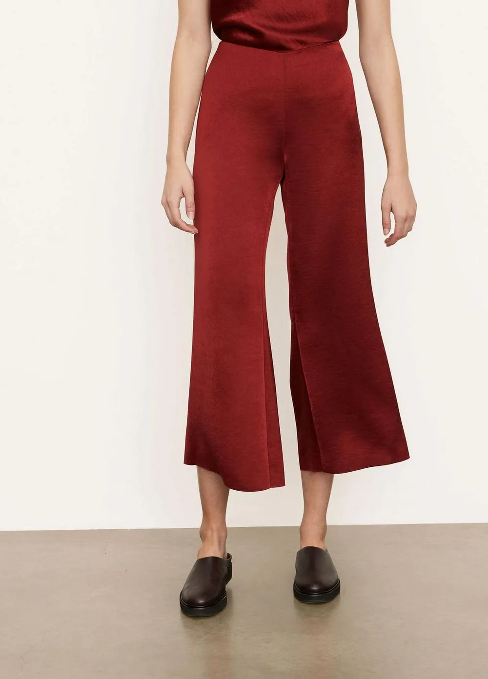 Satin Wide Flair Pant in Currant