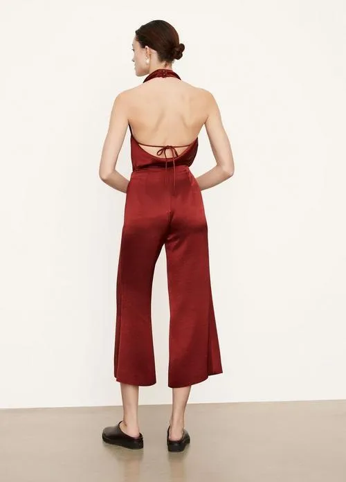 Satin Wide Flair Pant in Currant