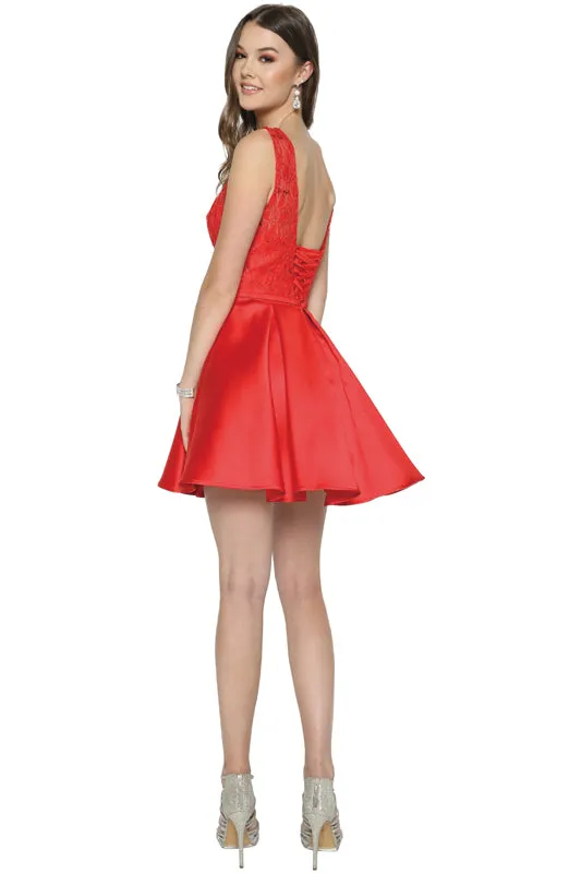 Short Lace & Sequin Bodice Dress for Cocktail & Homecoming