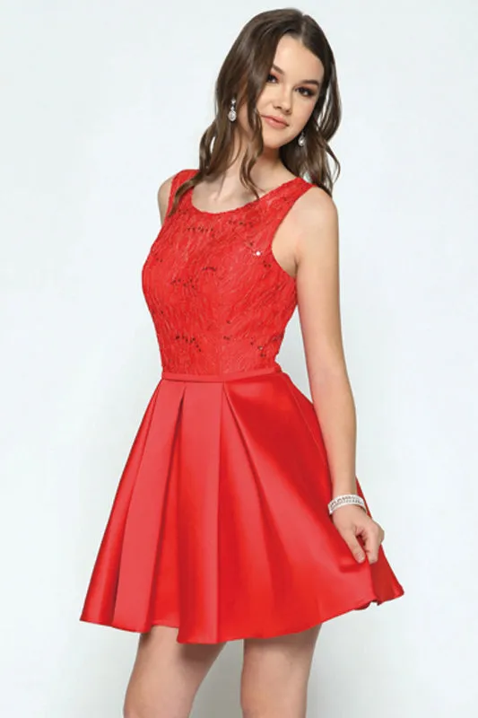 Short Lace & Sequin Bodice Dress for Cocktail & Homecoming
