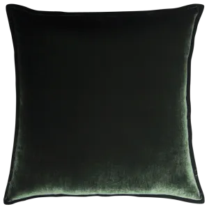 Silk Velvet and Linen Flange Cushion - Green