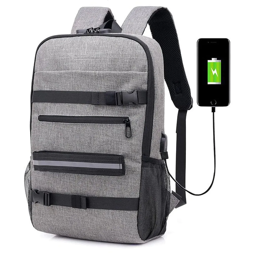 Skateboard Backpack USB Charging Port Antitheft Password Lock Skate Bag Longboard Skateboard Bag