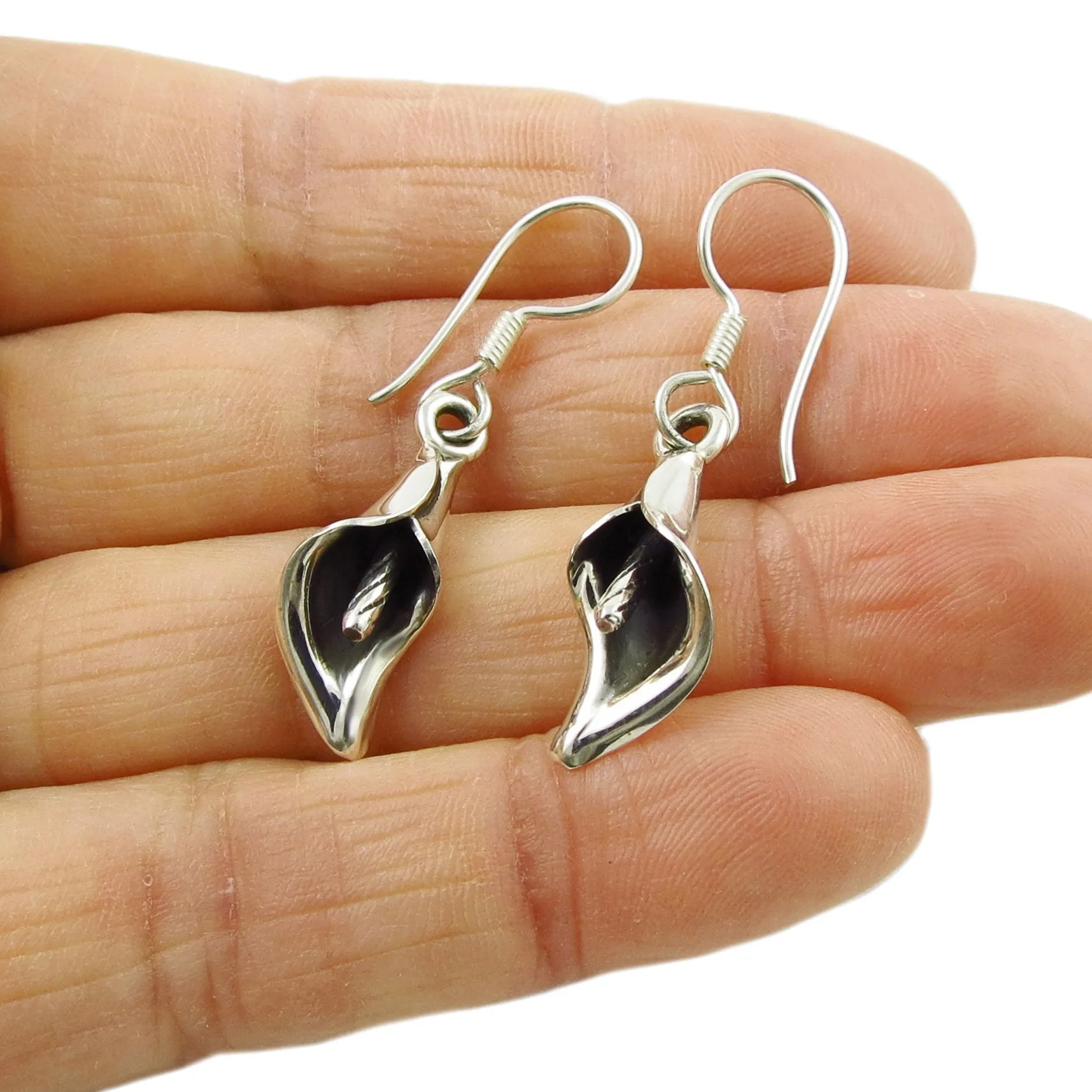 Sterling Silver Calla Lily Dangling Flower Earrings