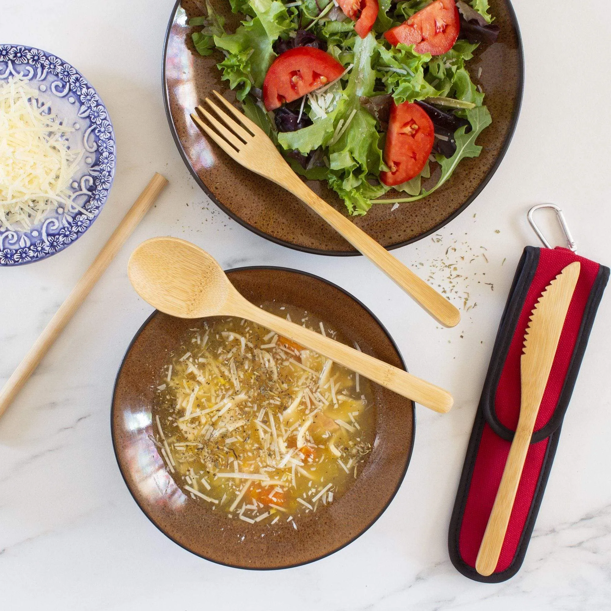 Take-Along Reusable Utensil Set with Red Travel Case