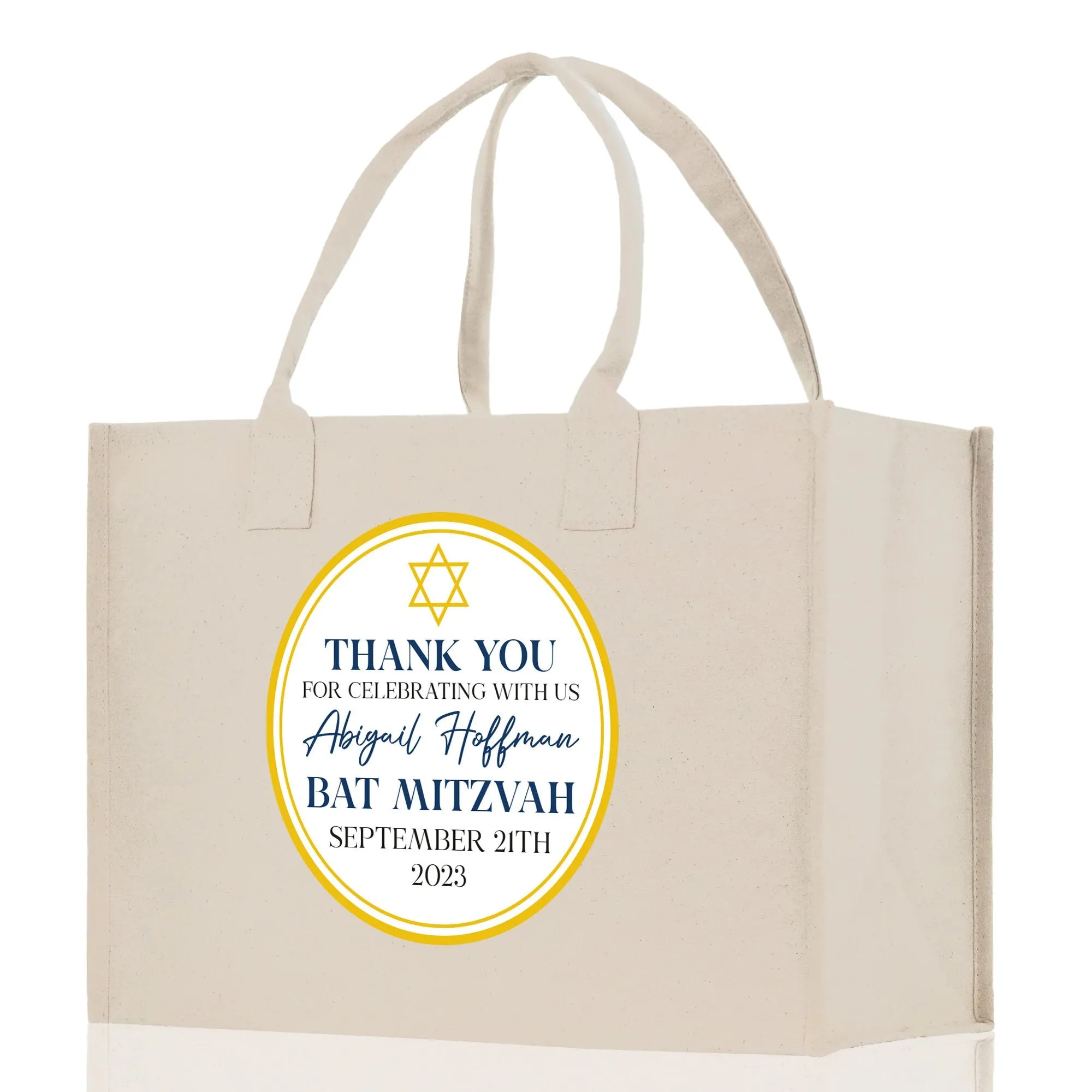 Thank You Bat Mitzvah Custom Name and Date Cotton Canvas Personalized Tote Bag Jewish Celebration Bag