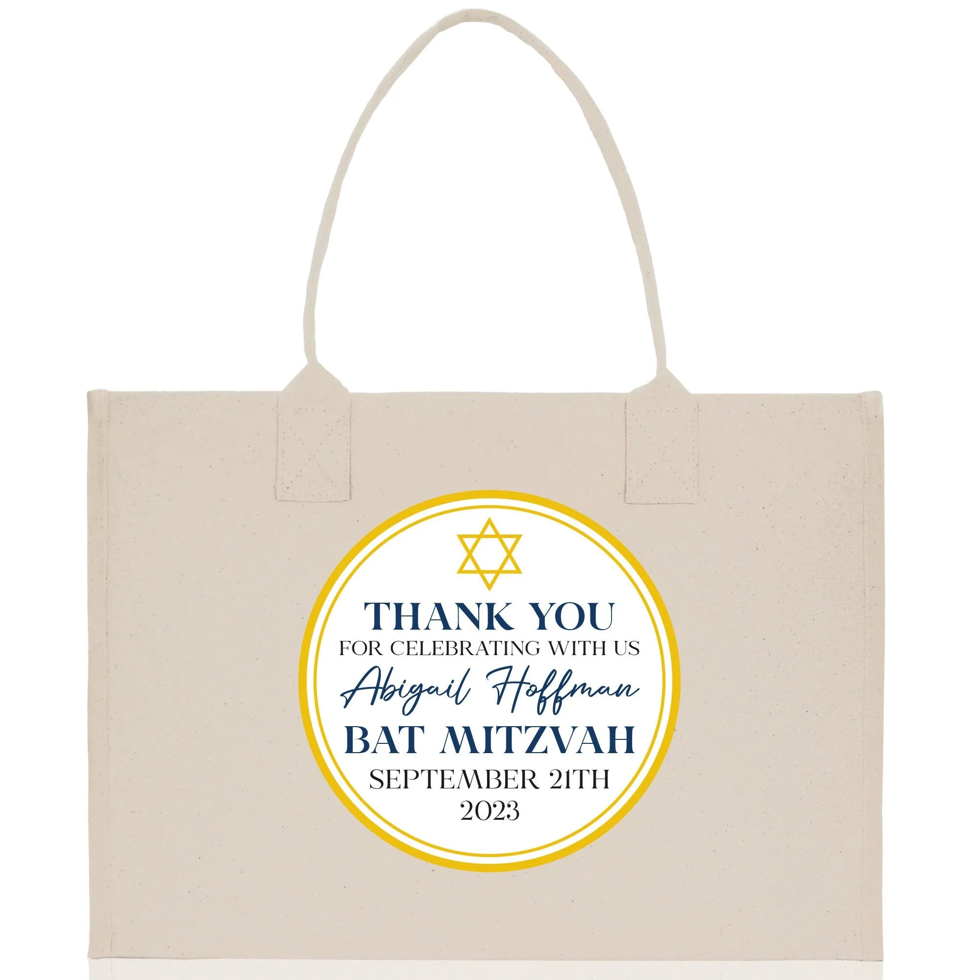 Thank You Bat Mitzvah Custom Name and Date Cotton Canvas Personalized Tote Bag Jewish Celebration Bag