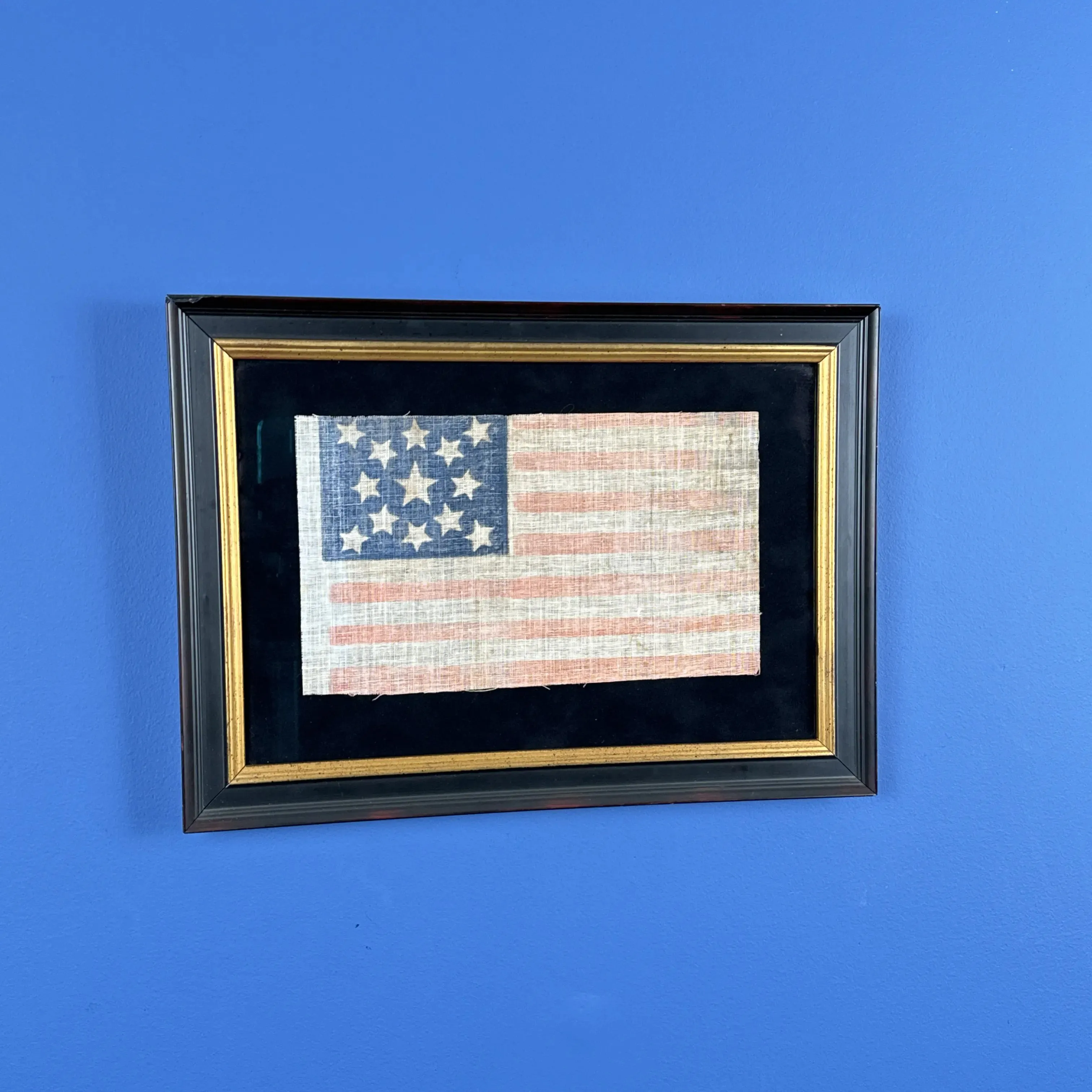 Thirteen star parade flag — Likely made for the first Centennial Celebration of American Independence
