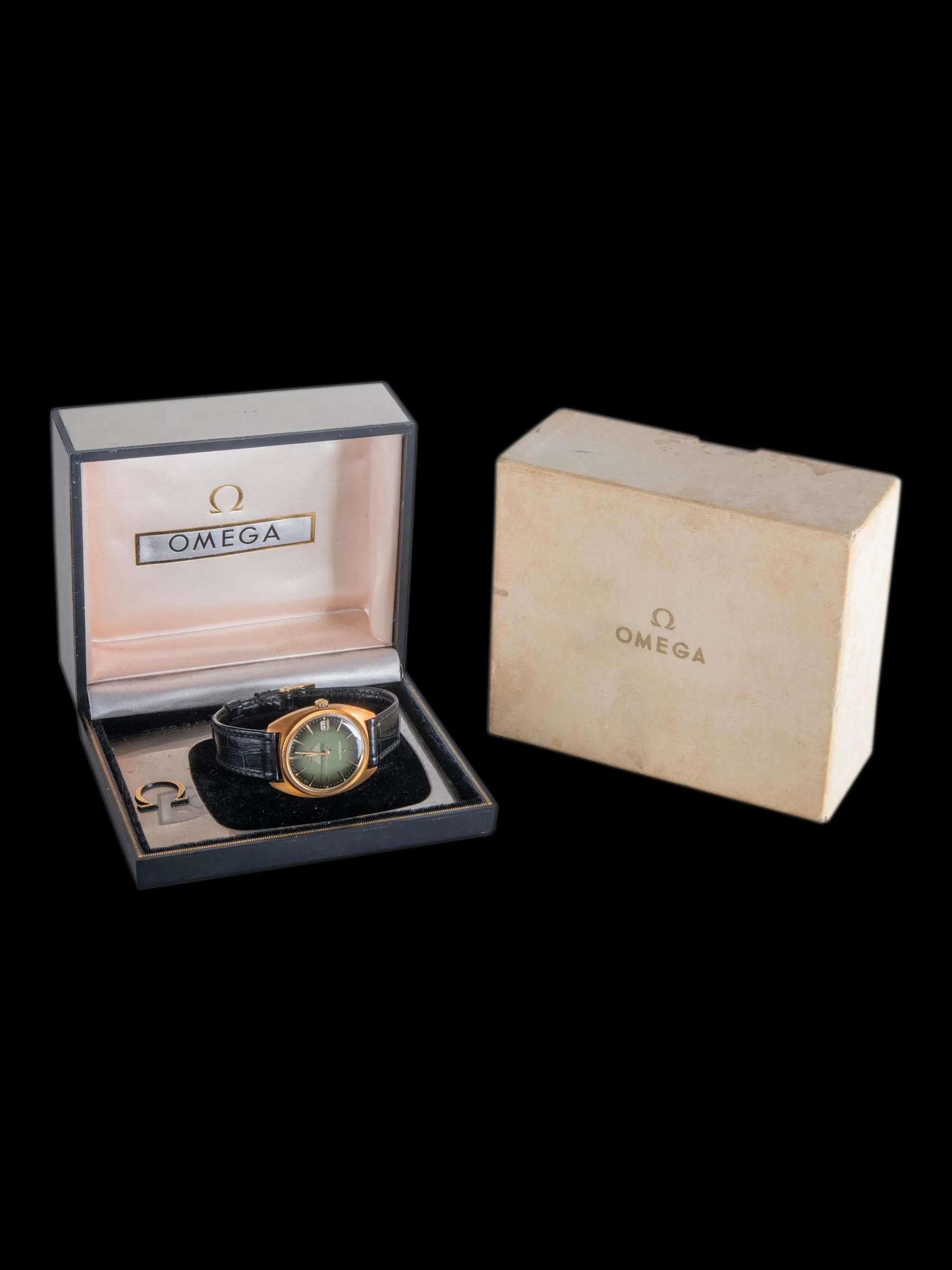 *Unpolished* 1968 Omega Seamaster 18K YG (Ref. 168.009) Green  Lacquer Vignette Dial W/ Box