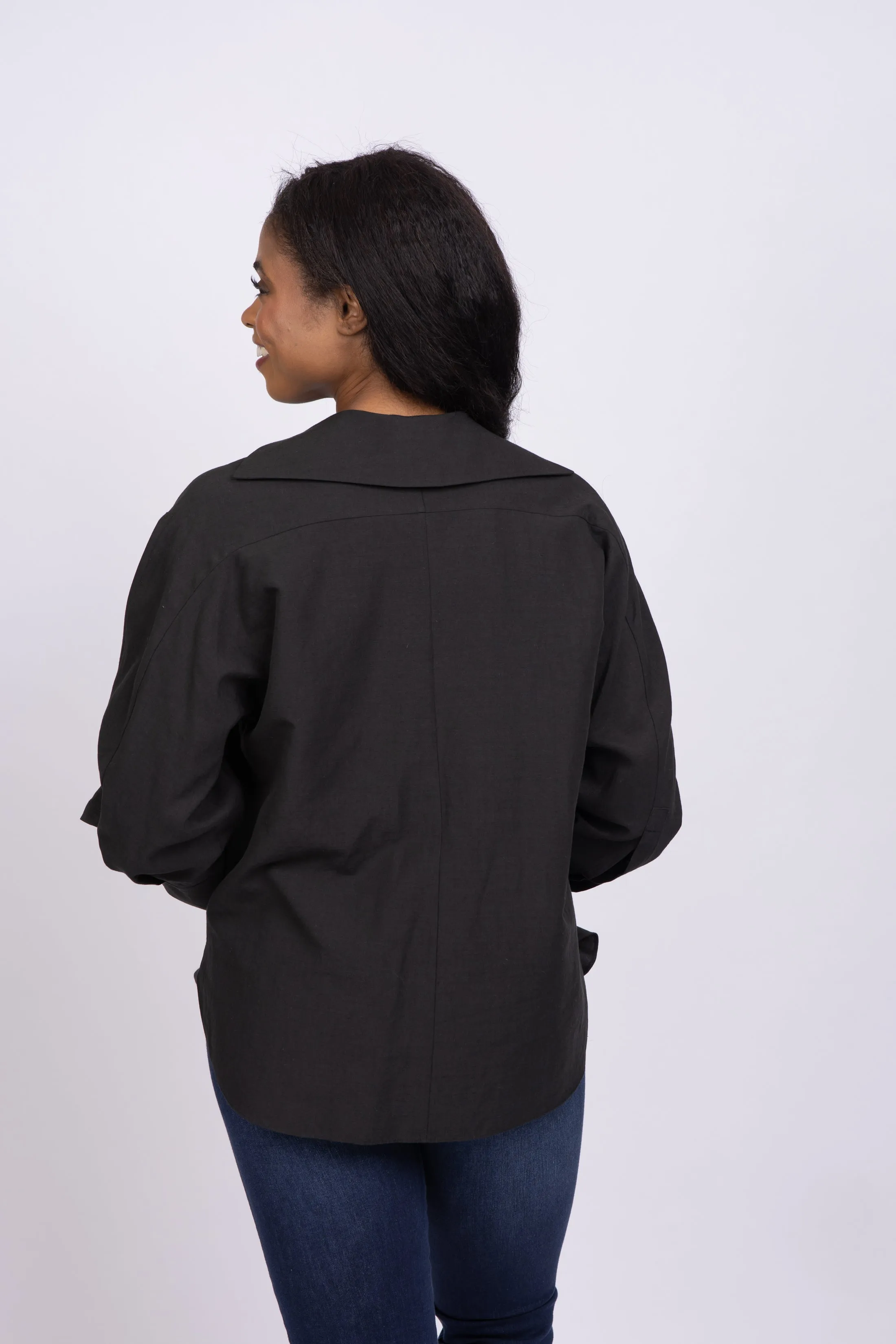 Vince Shaped Collar V-Neck Shirt in Black