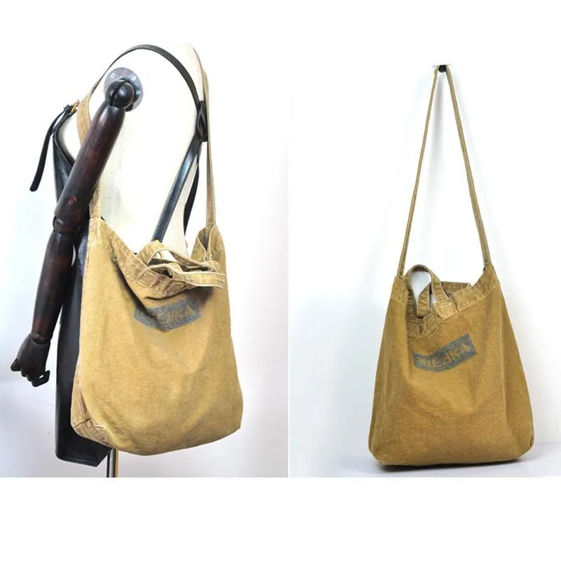 Vintage Canvas Mens Womens Yellow Denim Bag Shoulder Tote Bag Messenger Bag Blue HandBag For Men and Women