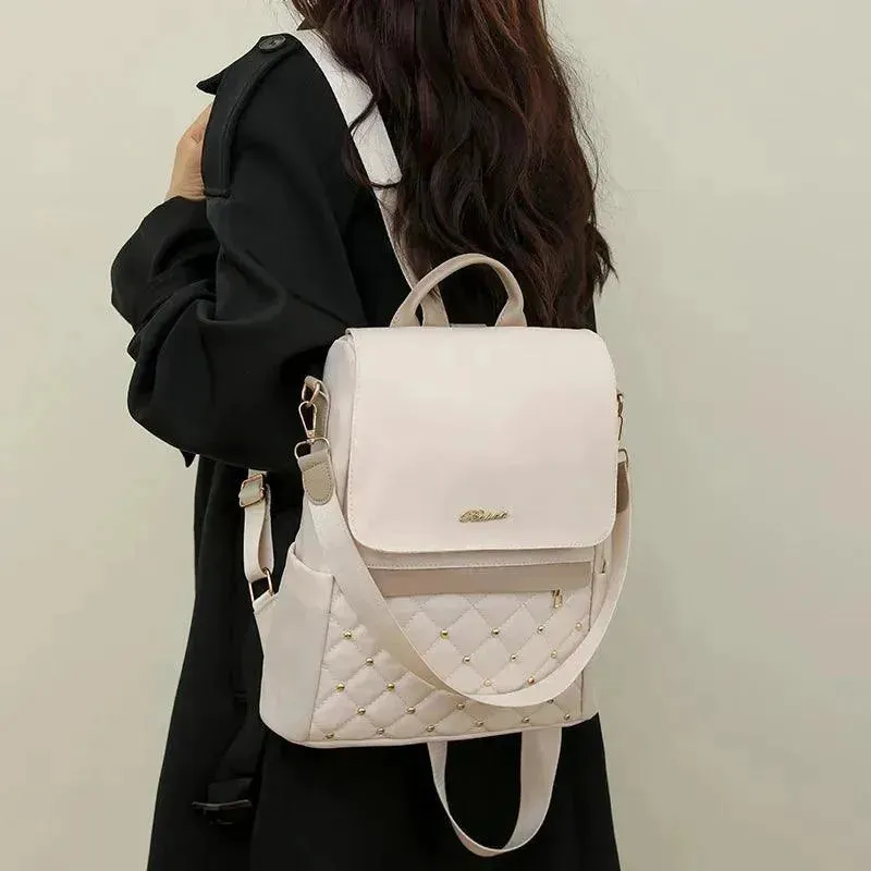 Vintage Soft Leather Women's Shoulder Backpack
