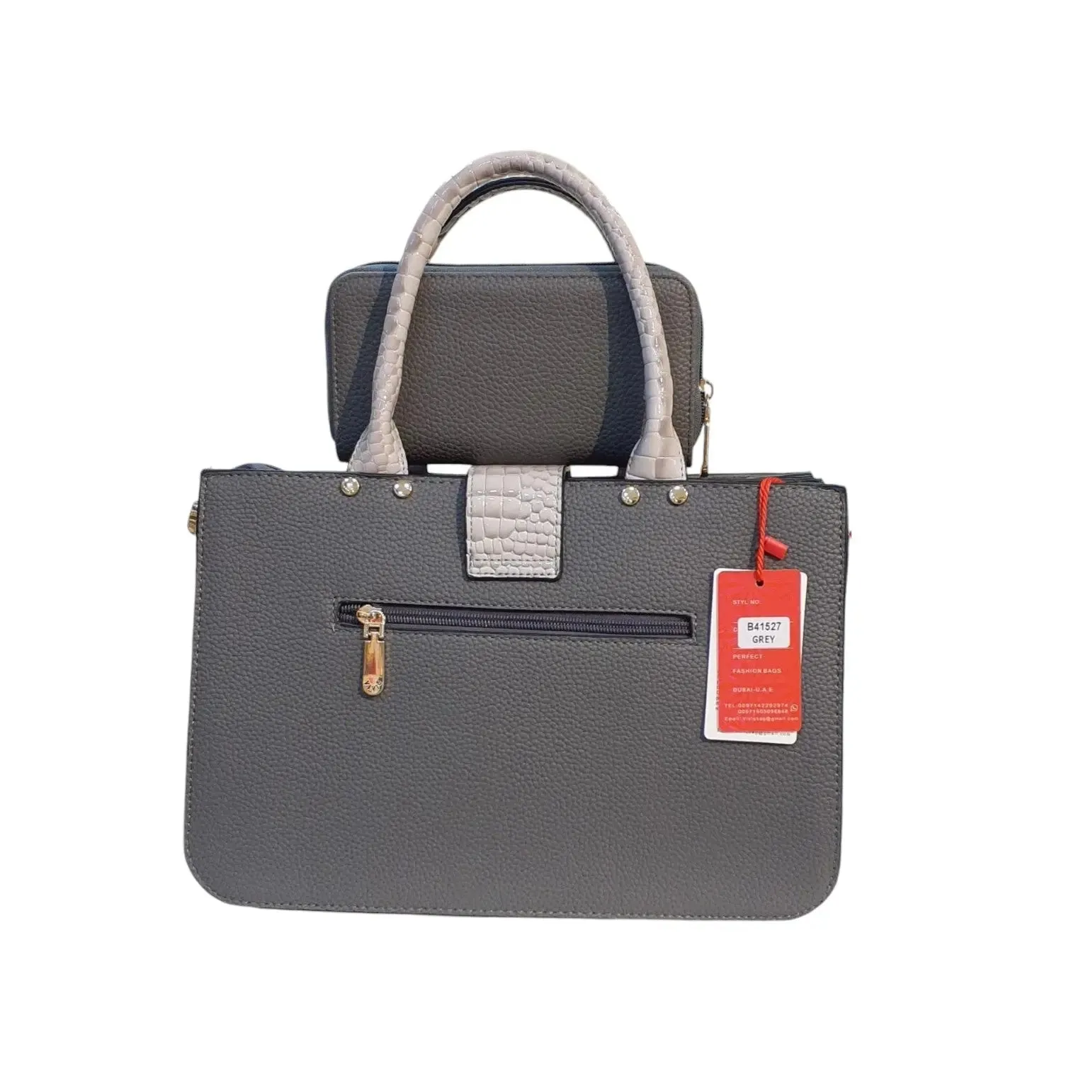 Vivq Croc-Embossed Tote Bag With Wallet Set