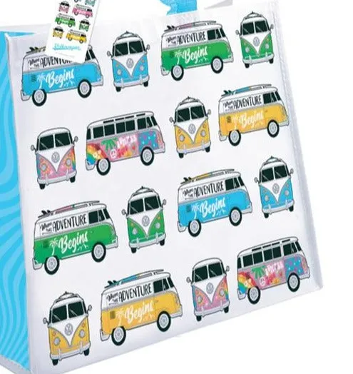 Volkswagen Blue Campervan Shopping Bag
