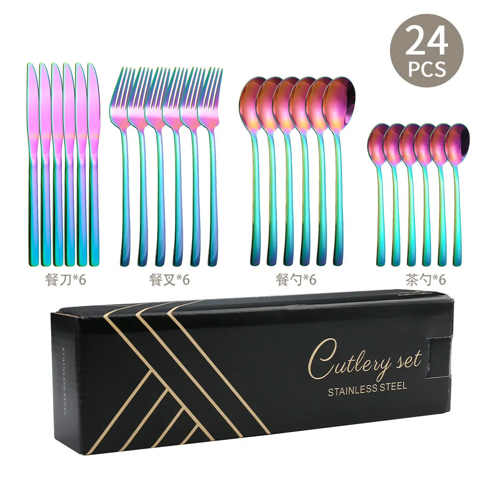 Western Food Knife and Fork 24-Piece Set Steak Knife and Fork round Spoon Stainless Steel Spoon
