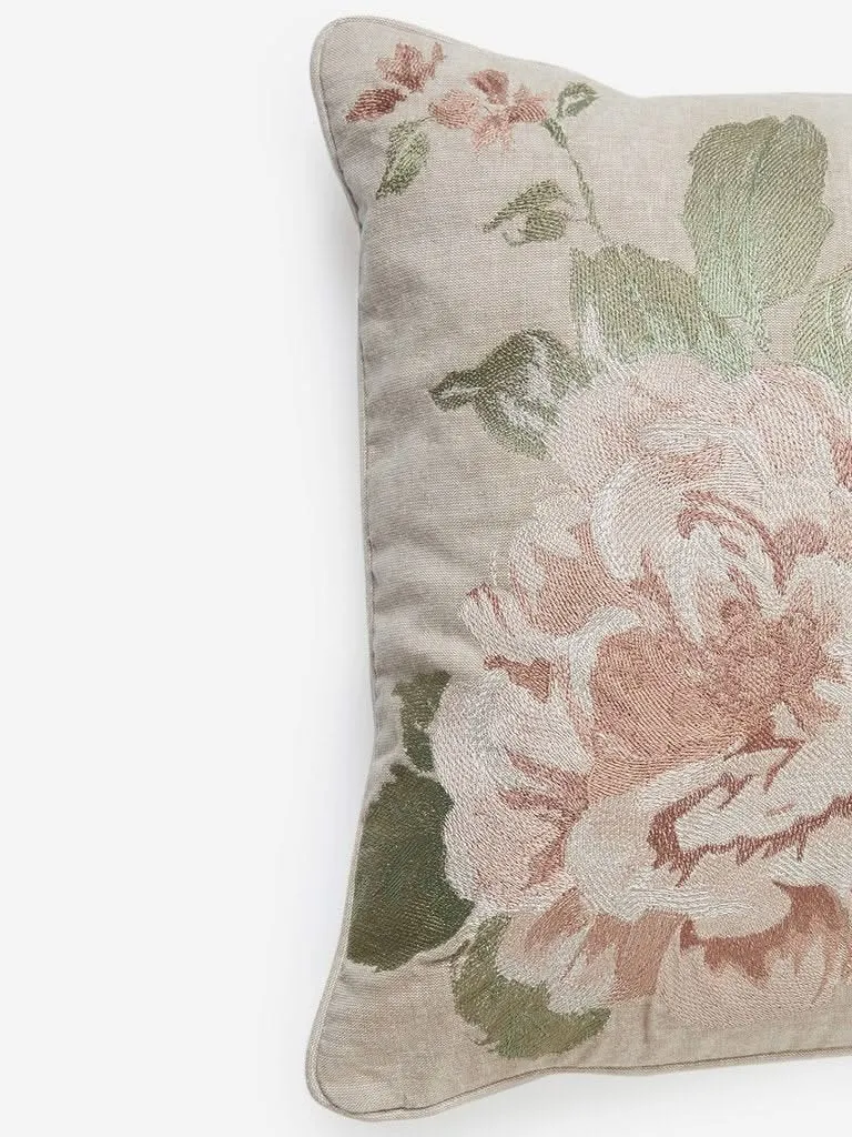 Westside Home Taupe Floral Embroidery Cushion Cover